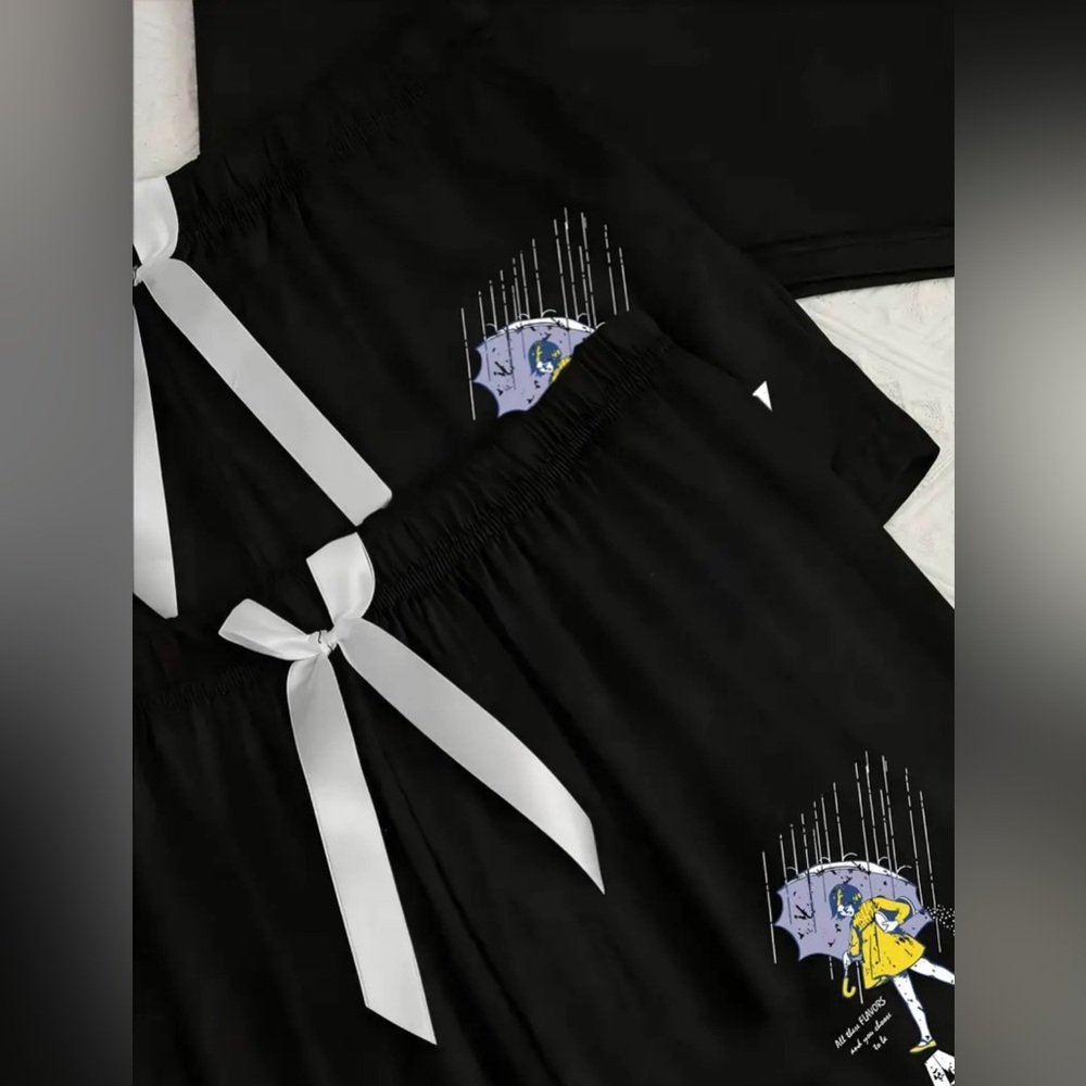 Women’s “Salty” 🧂 Black Graphic Pajama 3 Piece Set Size XL ~ NEW - Picture 4 of 13
